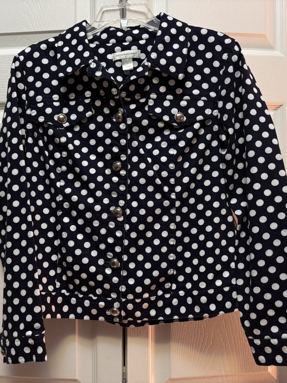 Christopher & Banks Polka Dot Denim Jacket Navy White Stretch Size Small